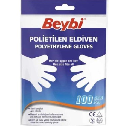 BEYBİ Şeffaf Polietilen Eldiven - 100'lü Paket